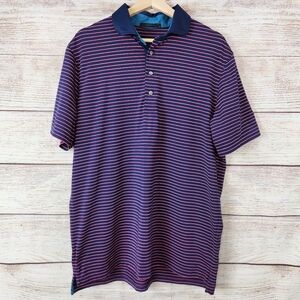 Greyson Men's Large Striped Golf Polo Shirt Blue Pink Short Sleeve